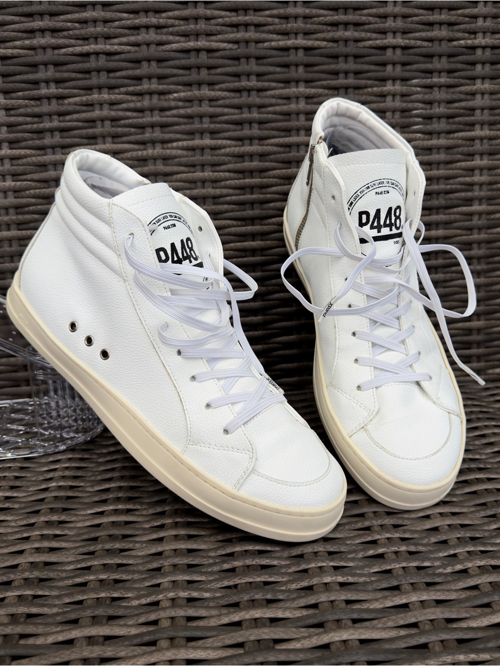 P448 John Hi Sherpa-Lined White Leather High-Top Sneakers Men’s EU 43 US 10